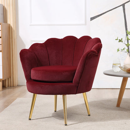 Modern Accent Chair, Velvet-Touch Fabric Leisure Club Chair with Gold Metal Legs for Bedroom, Wine Red Accent Chairs   at Gallery Canada