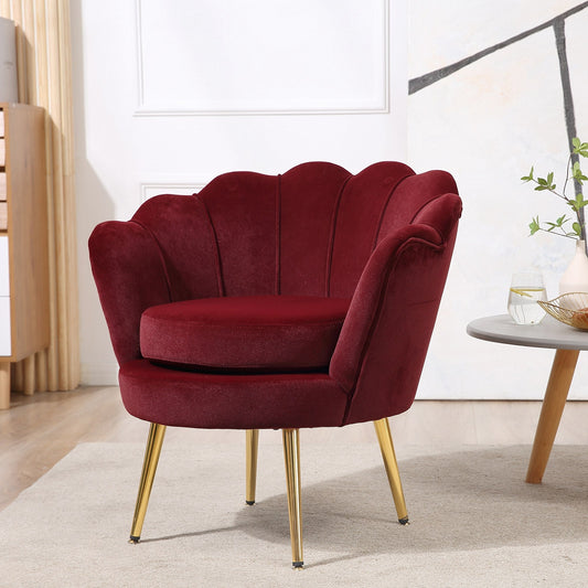 Modern Accent Chair, Velvet-Touch Fabric Leisure Club Chair with Gold Metal Legs for Bedroom, Wine Red Accent Chairs Multi Colour  at Gallery Canada