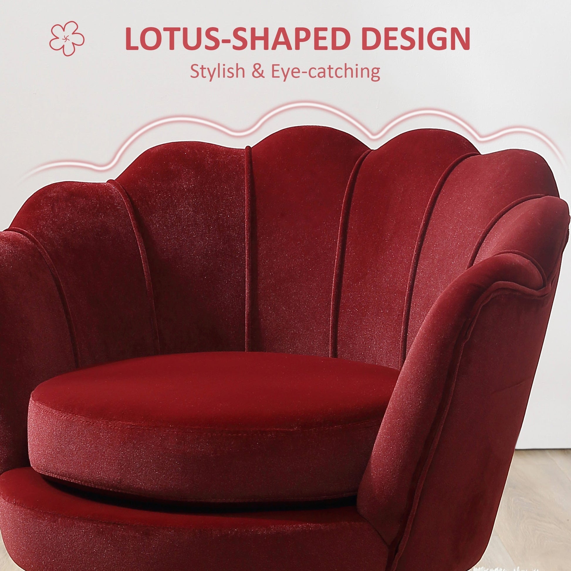 Modern Accent Chair, Velvet-Touch Fabric Leisure Club Chair with Gold Metal Legs for Bedroom, Wine Red Accent Chairs   at Gallery Canada