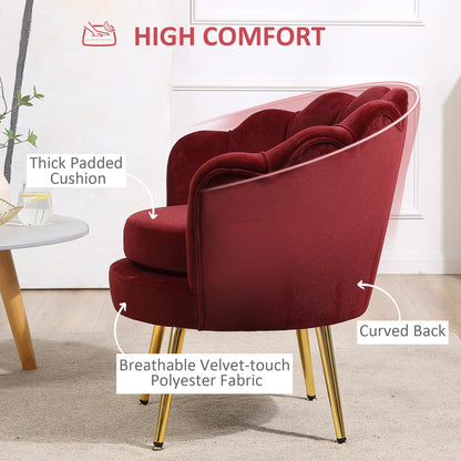 Modern Accent Chair, Velvet-Touch Fabric Leisure Club Chair with Gold Metal Legs for Bedroom, Wine Red Accent Chairs   at Gallery Canada