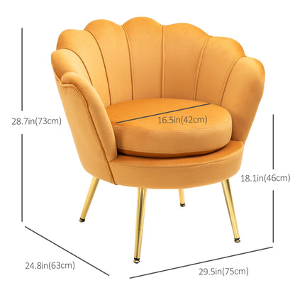 Modern Accent Chair, Velvet-Touch Fabric Leisure Club Chair with Gold Metal Legs for Bedroom, Yellow Accent Chairs   at Gallery Canada