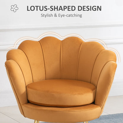 Modern Accent Chair, Velvet-Touch Fabric Leisure Club Chair with Gold Metal Legs for Bedroom, Yellow Accent Chairs   at Gallery Canada