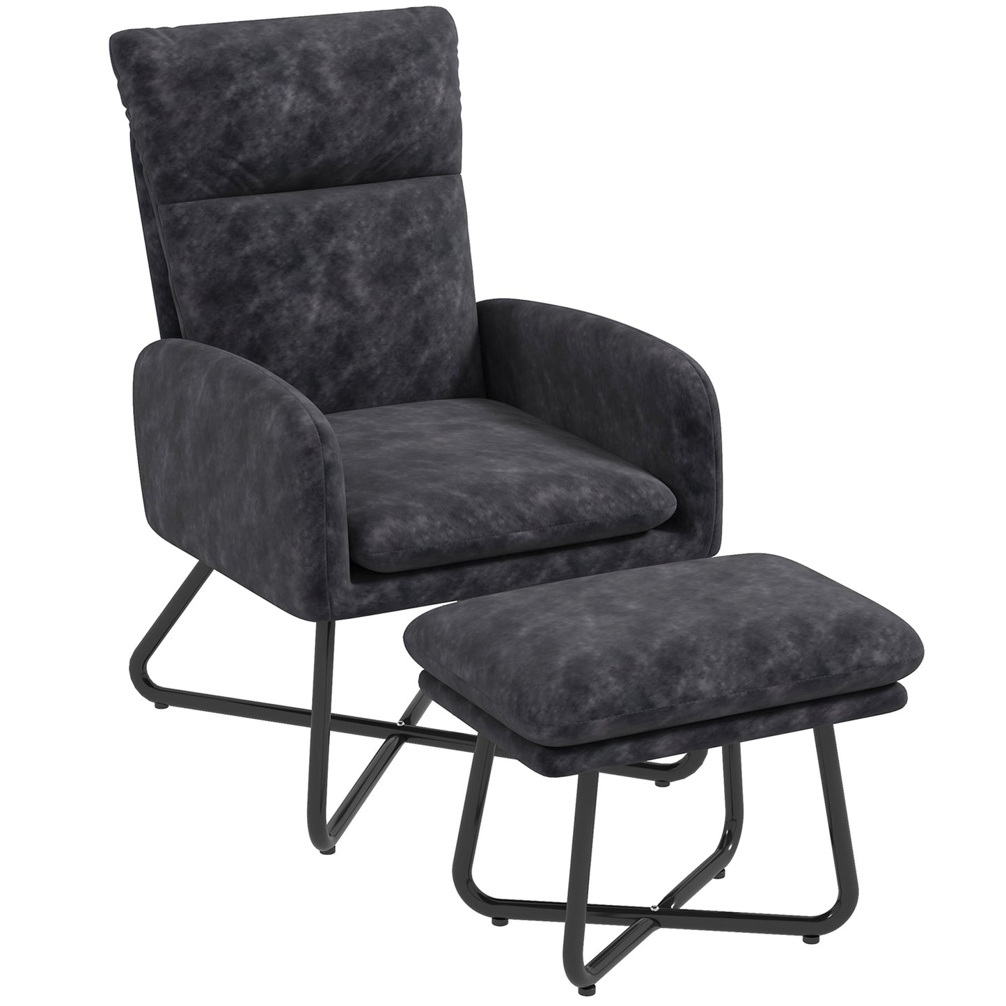 Modern Accent Chair with Ottoman, Upholstered Armchair with Footrest, Cross Metal Legs and Padded Cushion for Living Room, Bedroom, Dark Grey Accent Chairs Dark Grey  at Gallery Canada