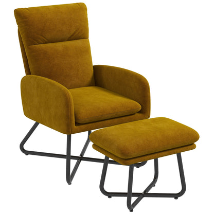 Modern Accent Chair with Ottoman, Upholstered Armchair with Footrest, Cross Metal Legs and Padded Cushion for Living Room, Bedroom, Yellow Accent Chairs Yellow  at Gallery Canada