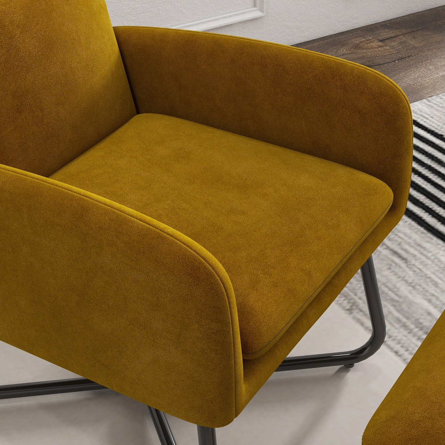 Modern Accent Chair with Ottoman, Upholstered Armchair with Footrest, Cross Metal Legs and Padded Cushion for Living Room, Bedroom, Yellow Accent Chairs   at Gallery Canada