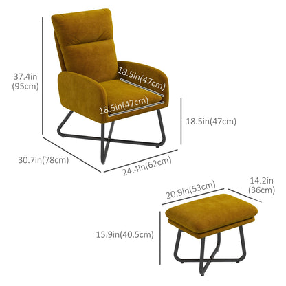 Modern Accent Chair with Ottoman, Upholstered Armchair with Footrest, Cross Metal Legs and Padded Cushion for Living Room, Bedroom, Yellow Accent Chairs   at Gallery Canada