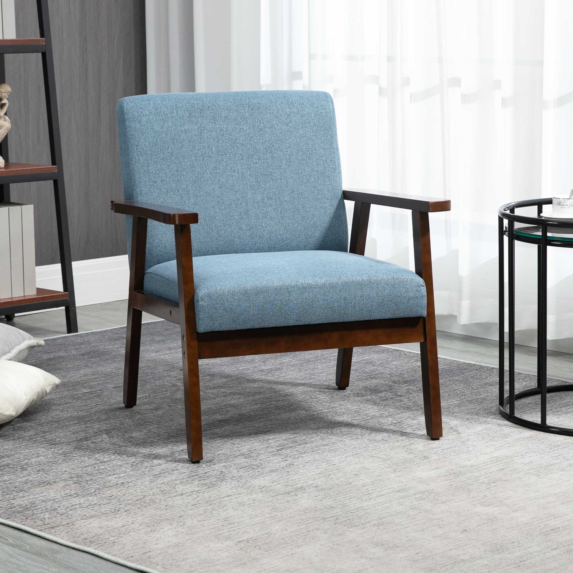 Modern Accent Chairs with Cushioned Seat, Upholstered Linen-Feel Armchair for Bedroom, Living Room Blue Accent Chairs   at Gallery Canada