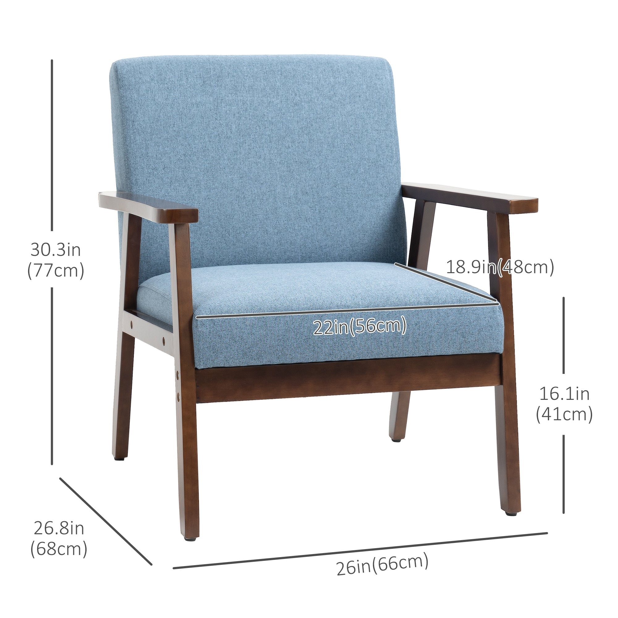 Modern Accent Chairs with Cushioned Seat, Upholstered Linen-Feel Armchair for Bedroom, Living Room Blue Accent Chairs   at Gallery Canada