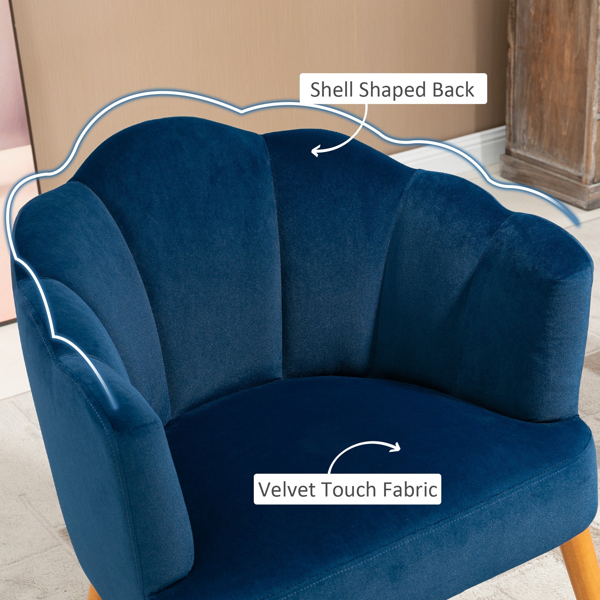 Modern Accent Chairs with Cushioned Seat, Upholstered Velvet Armchair for Bedroom, Living Room Chair with Arms and Wood Legs, Blue Accent Chairs   at Gallery Canada