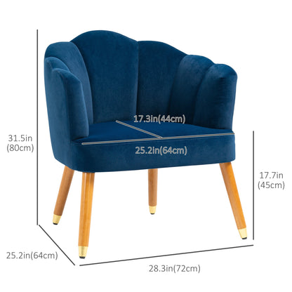 Modern Accent Chairs with Cushioned Seat, Upholstered Velvet Armchair for Bedroom, Living Room Chair with Arms and Wood Legs, Blue Accent Chairs   at Gallery Canada