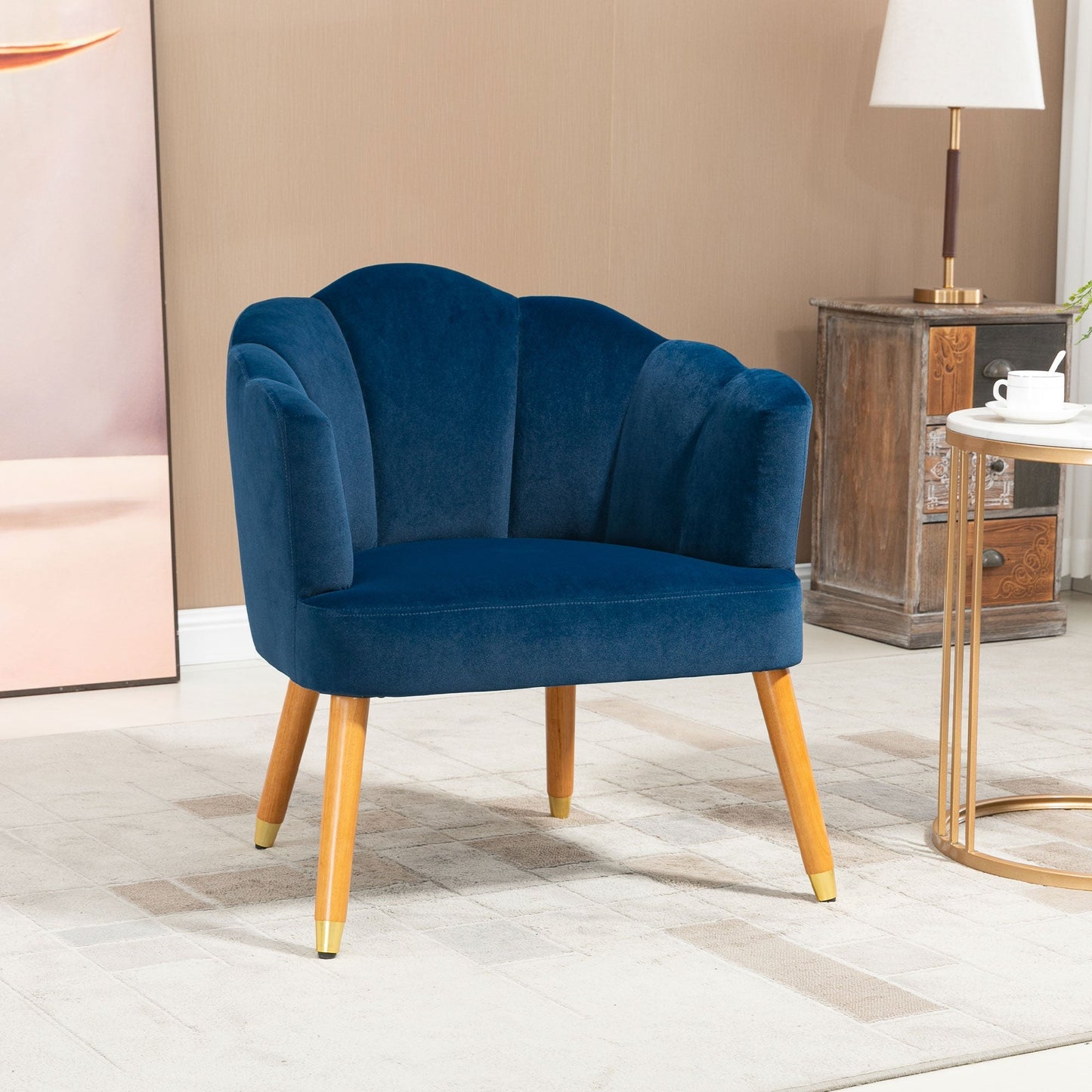 Modern Accent Chairs with Cushioned Seat, Upholstered Velvet Armchair for Bedroom, Living Room Chair with Arms and Wood Legs, Blue Accent Chairs   at Gallery Canada