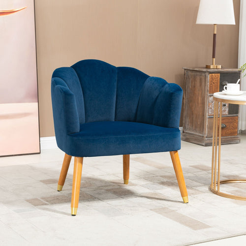 Modern Accent Chairs with Cushioned Seat, Upholstered Velvet Armchair for Bedroom, Living Room Chair with Arms and Wood Legs, Blue