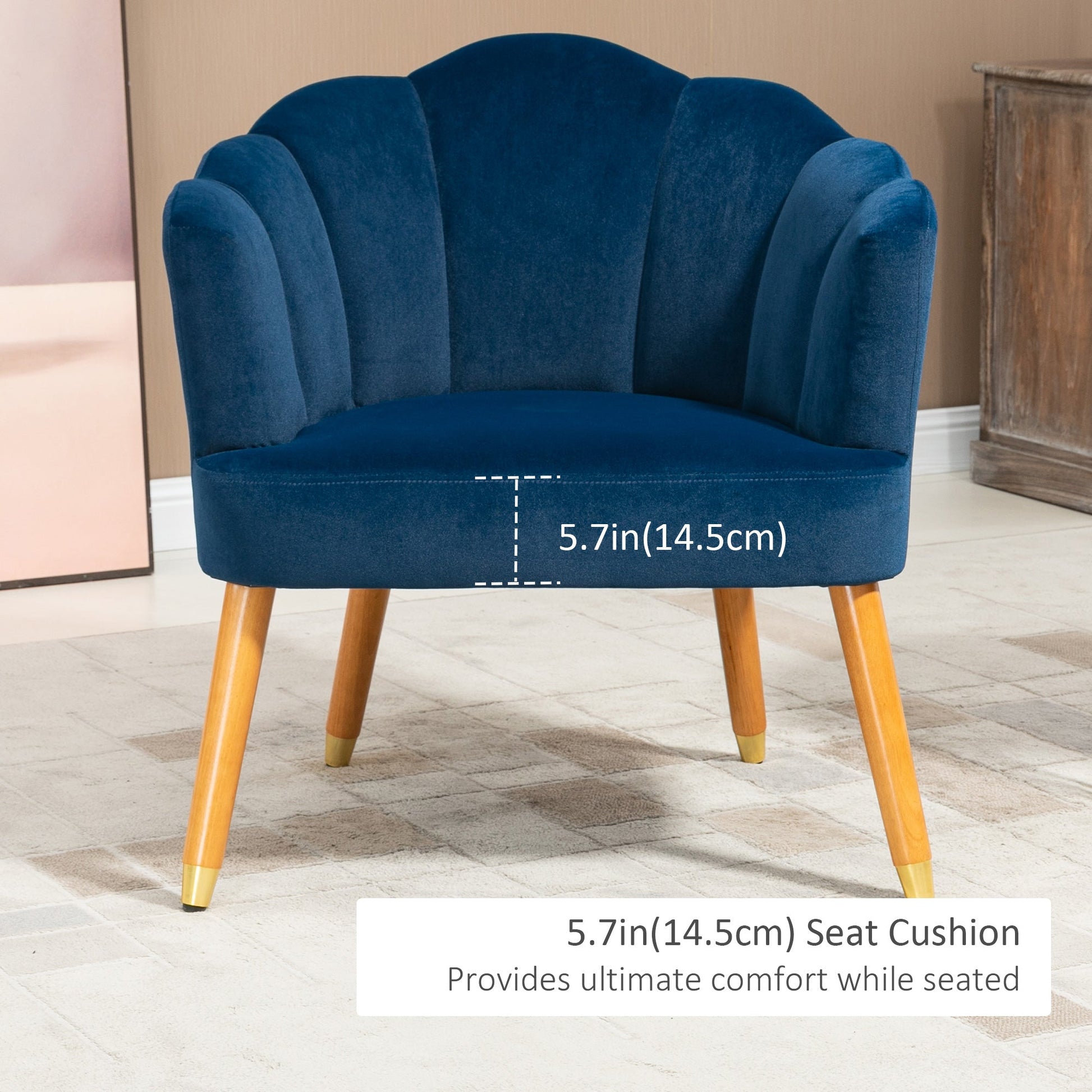 Modern Accent Chairs with Cushioned Seat, Upholstered Velvet Armchair for Bedroom, Living Room Chair with Arms and Wood Legs, Blue Accent Chairs   at Gallery Canada