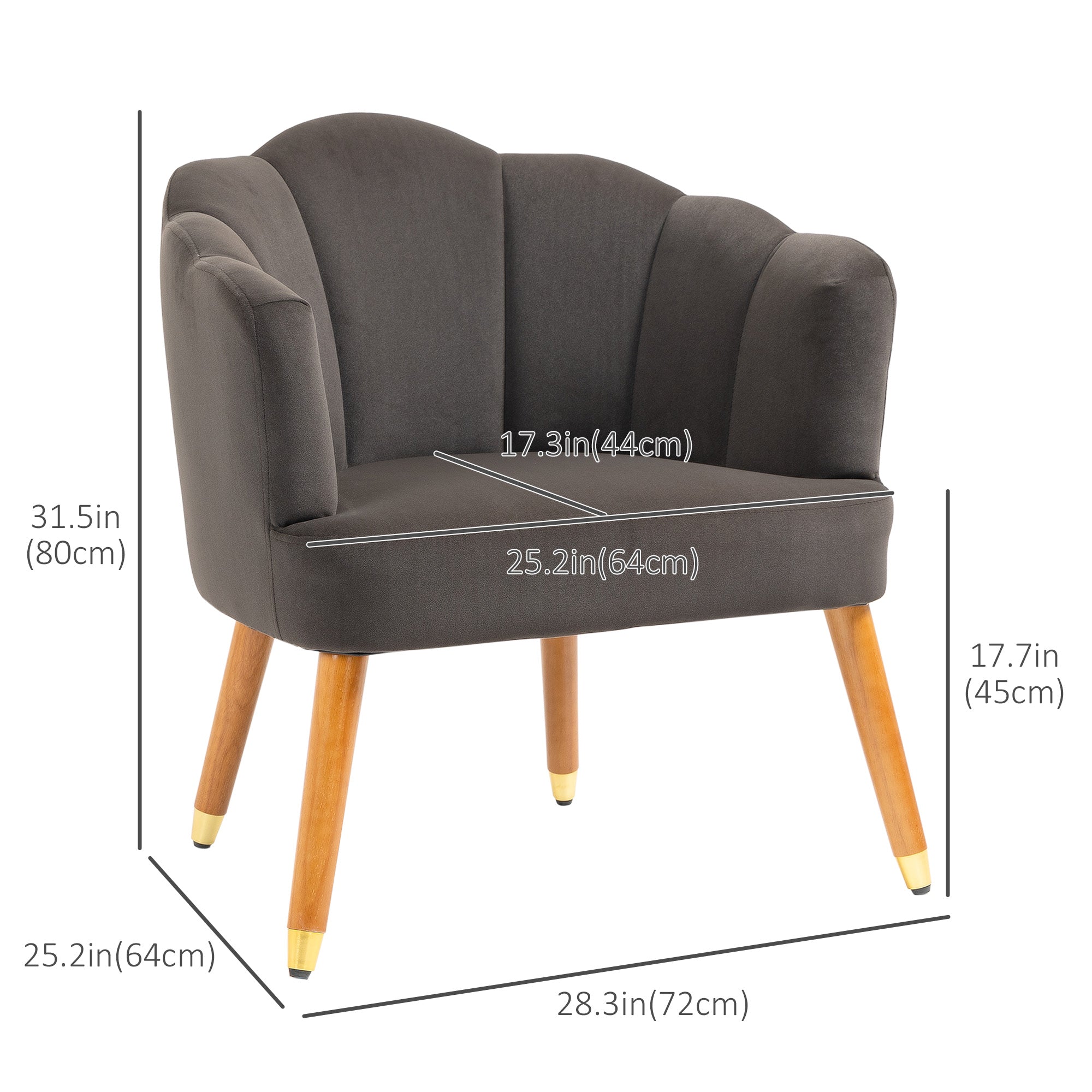 Modern Accent Chairs with Cushioned Seat, Upholstered Velvet Armchair for Bedroom, Living Room Chair with Arms and Wood Legs, Brown Accent Chairs   at Gallery Canada