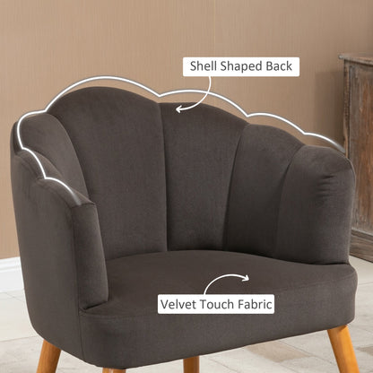 Modern Accent Chairs with Cushioned Seat, Upholstered Velvet Armchair for Bedroom, Living Room Chair with Arms and Wood Legs, Brown Accent Chairs   at Gallery Canada