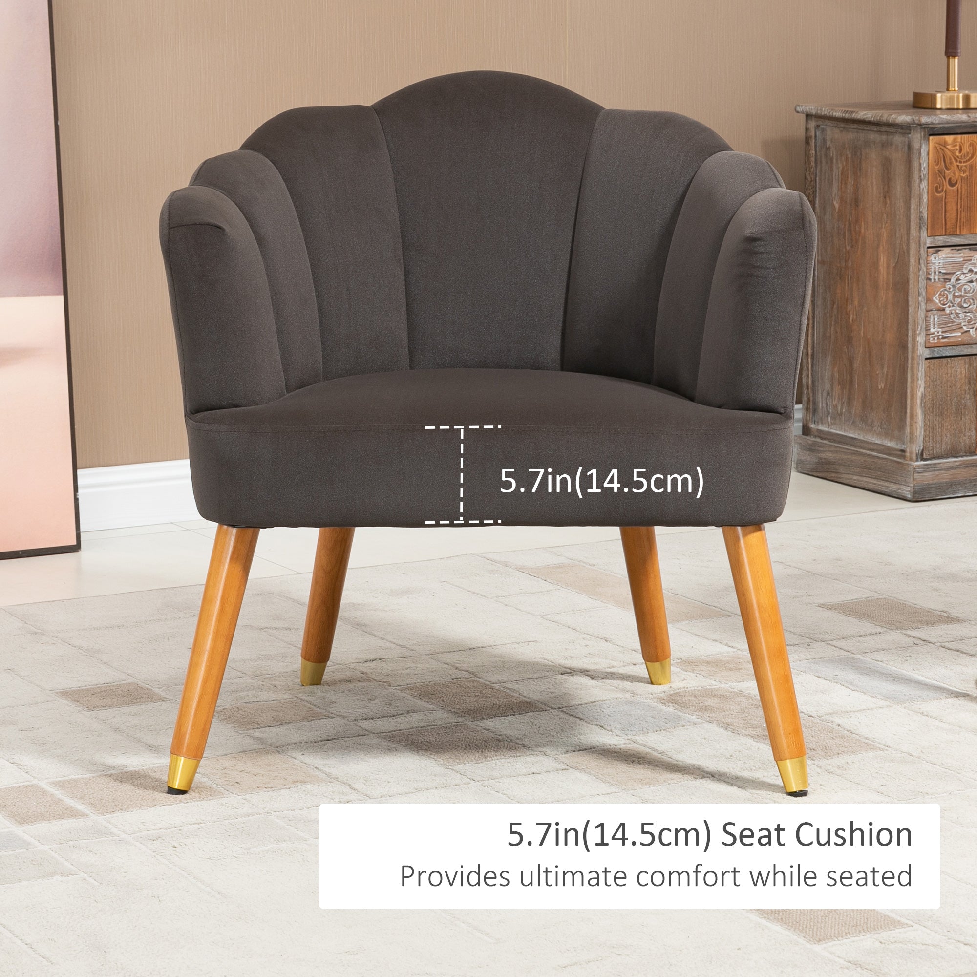 Modern Accent Chairs with Cushioned Seat, Upholstered Velvet Armchair for Bedroom, Living Room Chair with Arms and Wood Legs, Brown Accent Chairs   at Gallery Canada