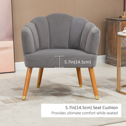 Modern Accent Chairs with Cushioned Seat, Upholstered Velvet Armchair for Bedroom, Living Room Chair with Arms and Wood Legs, Grey Accent Chairs   at Gallery Canada