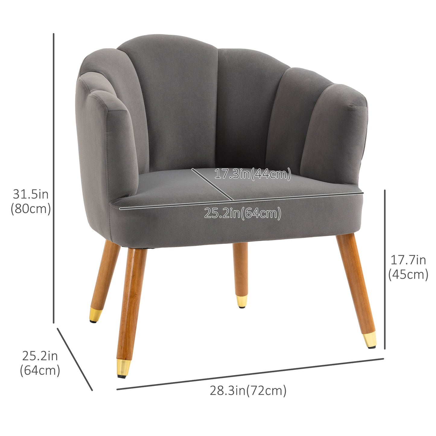 Modern Accent Chairs with Cushioned Seat, Upholstered Velvet Armchair for Bedroom, Living Room Chair with Arms and Wood Legs, Grey Accent Chairs   at Gallery Canada