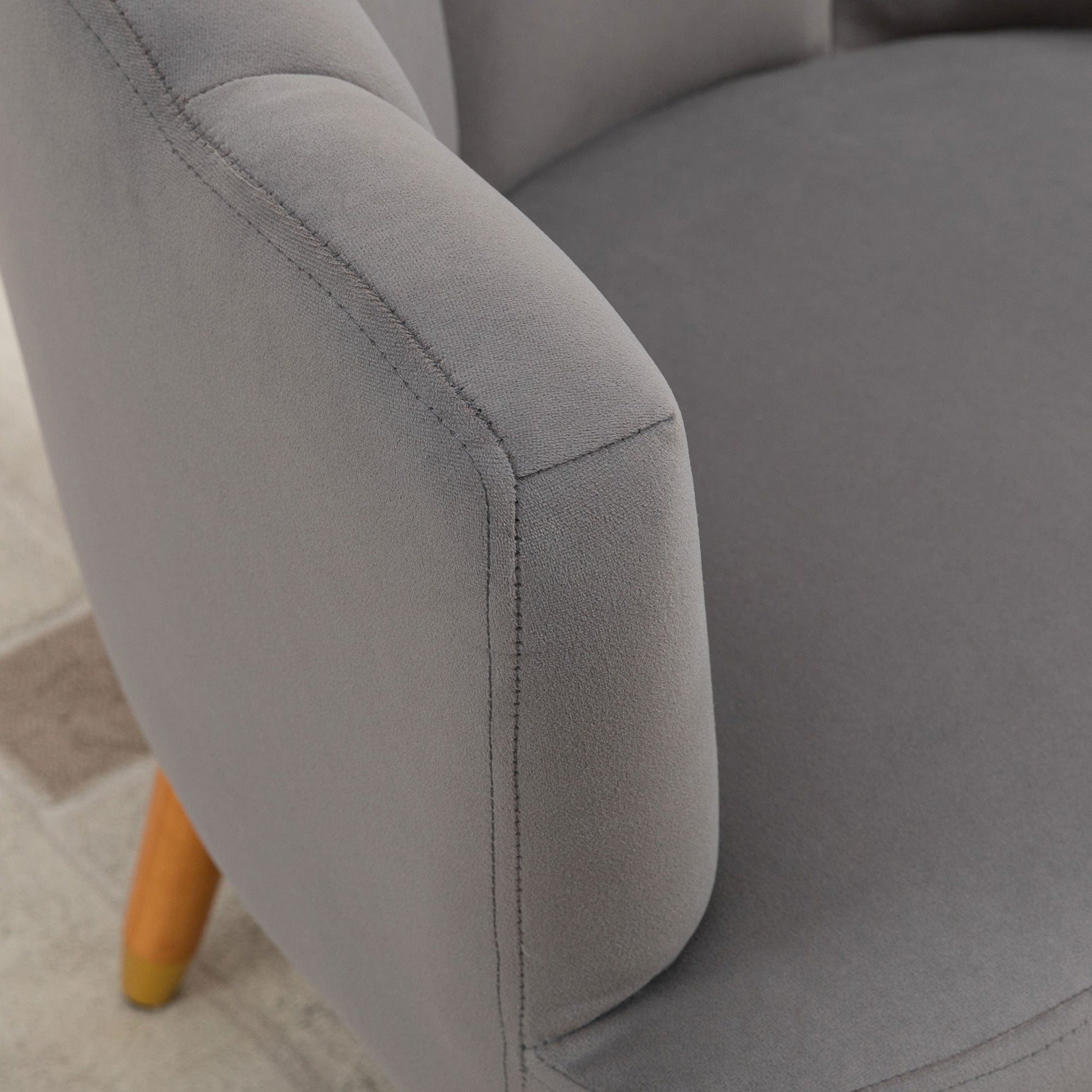 Modern Accent Chairs with Cushioned Seat, Upholstered Velvet Armchair for Bedroom, Living Room Chair with Arms and Wood Legs, Grey Accent Chairs   at Gallery Canada