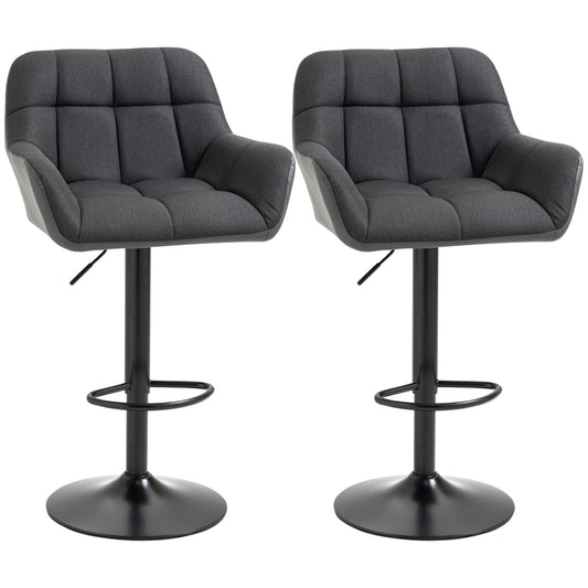 Set of 2 Modern Swivel Tufted Fabric Bar Stools with Footrest and Armrests, Black Bar Stools Black  at Gallery Canada