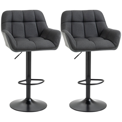 Set of 2 Modern Swivel Tufted Fabric Bar Stools with Footrest and Armrests, Black