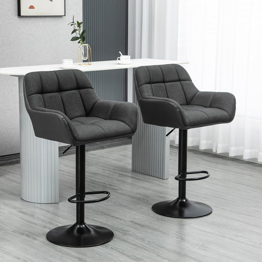 Set of 2 Modern Swivel Tufted Fabric Bar Stools with Footrest and Armrests, Black Bar Stools Black  at Gallery Canada