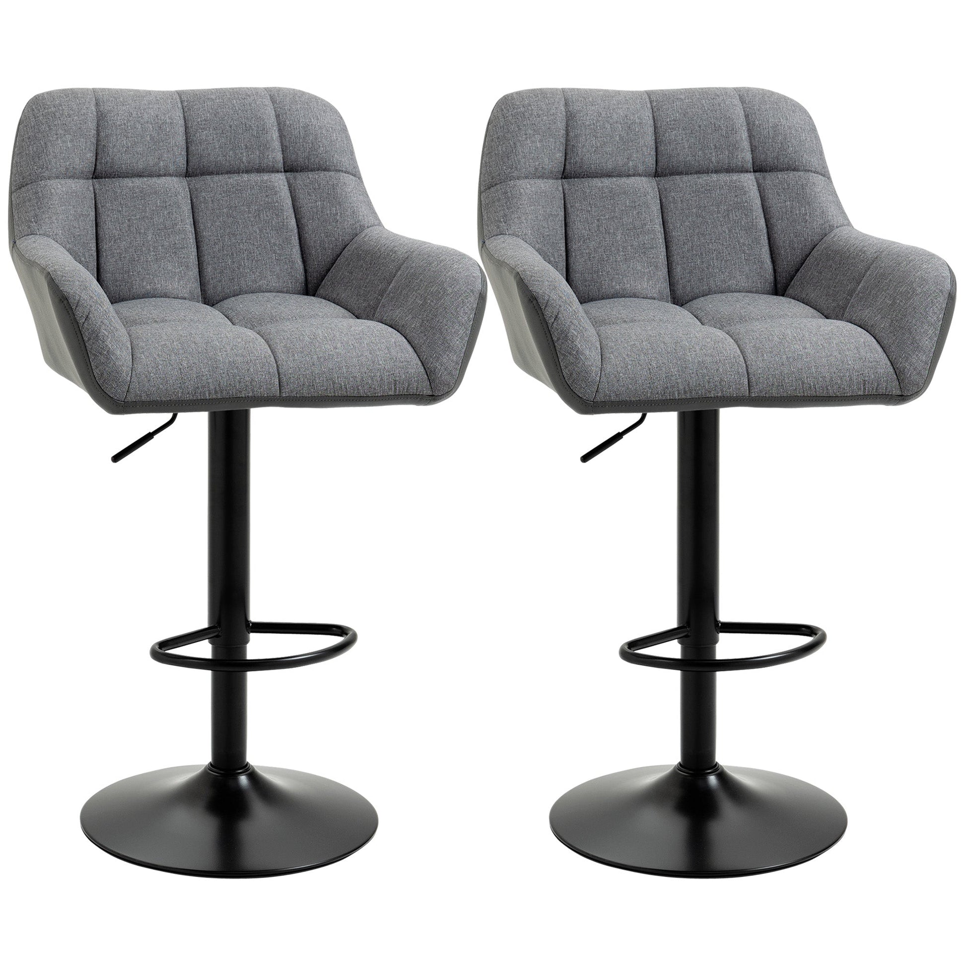 Set of 2 Modern Swivel Tufted Fabric Bar Stools with Footrest and Armrests, Grey Bar Stools Multi Colour  at Gallery Canada