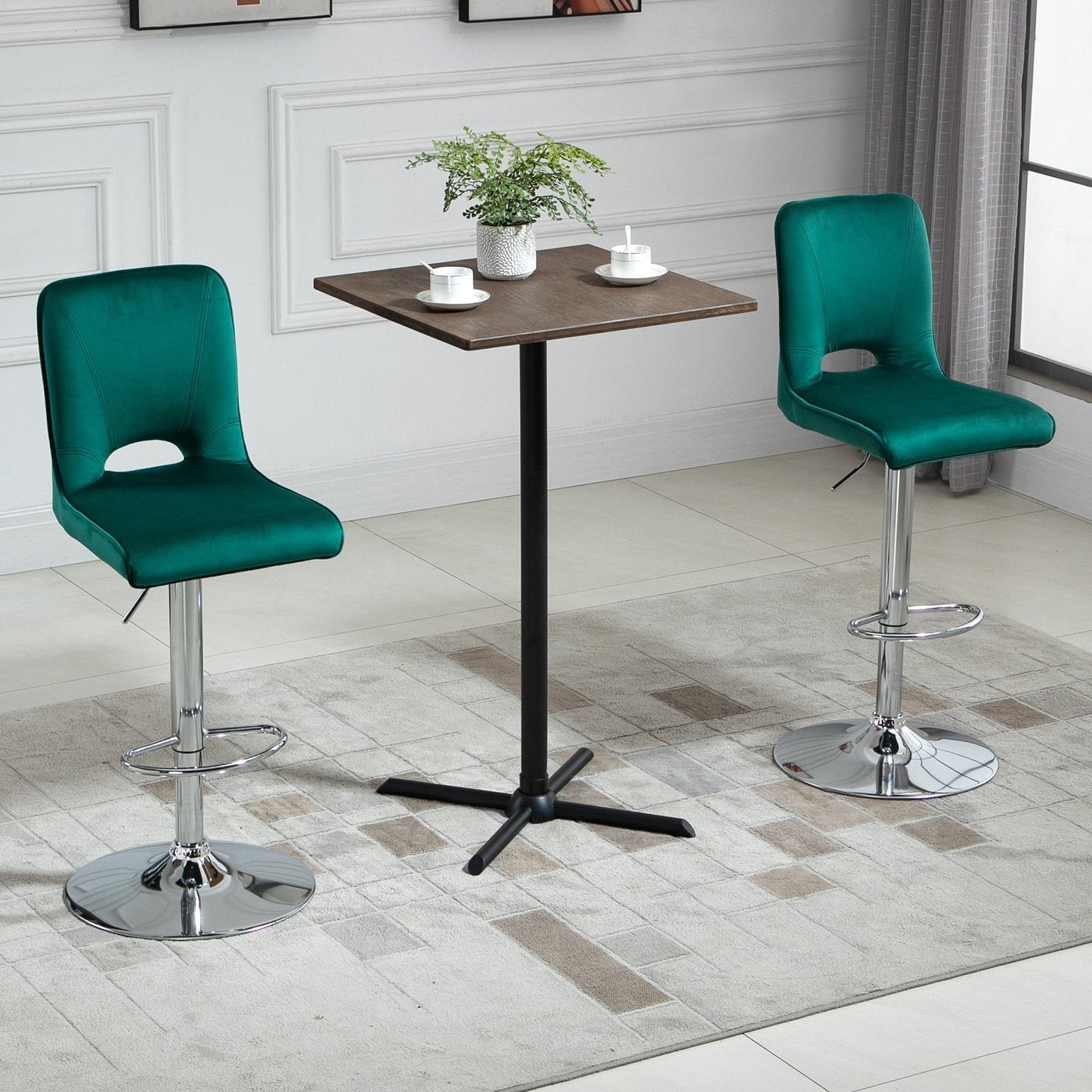 Modern Bar stool Set of 2 Armless Adjustable Height Fabric Upholstered Bar Chair with Swivel Seat, Green Bar Stools   at Gallery Canada