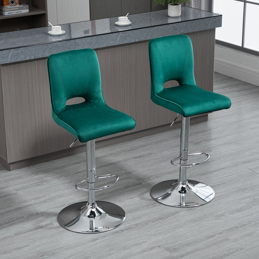 Modern Bar stool Set of 2 Armless Adjustable Height Fabric Upholstered Bar Chair with Swivel Seat, Green - Gallery Canada