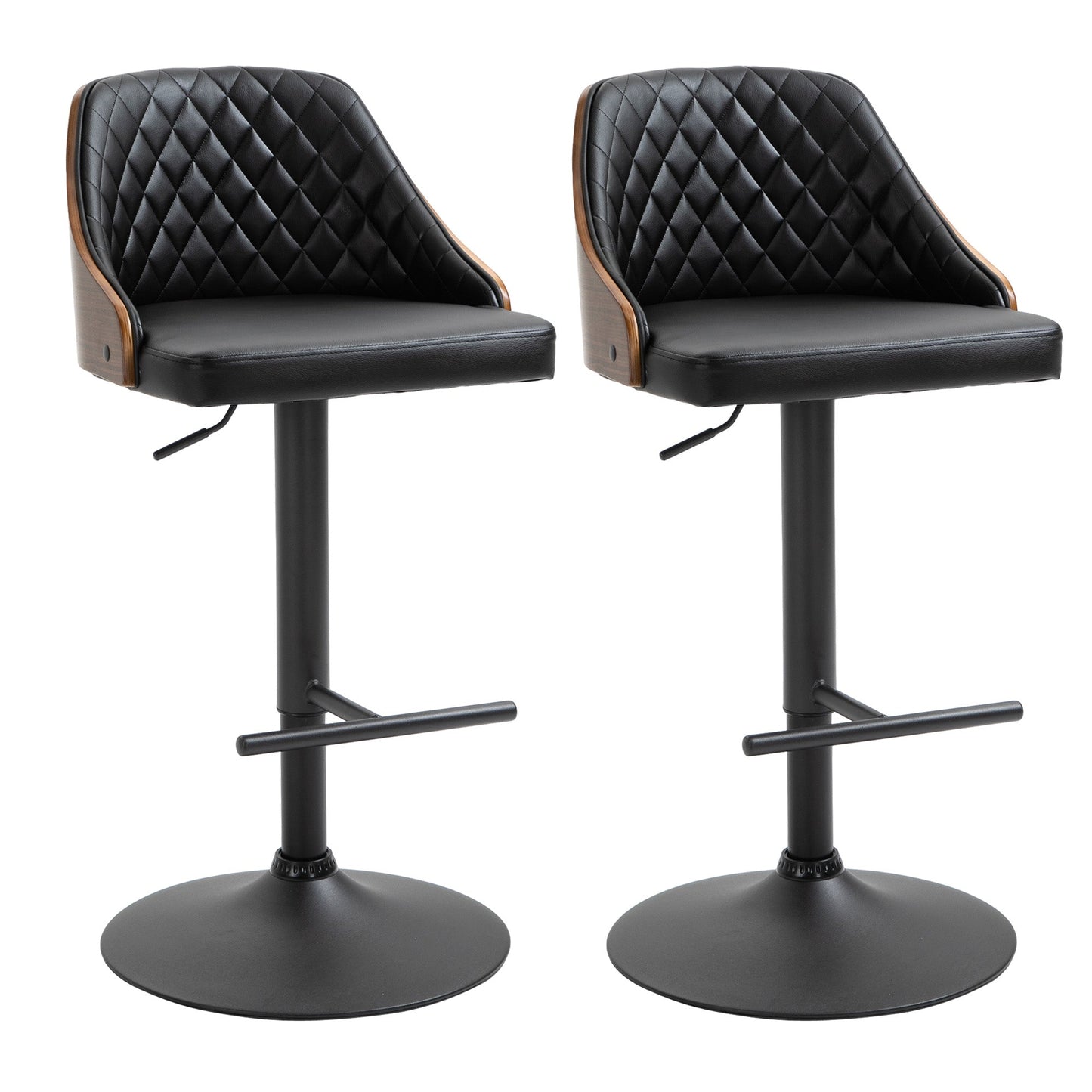 Modern Bar Stools PU Leather Set of 2 Swivel Bar Height Barstools Chairs with Adjustable Height, Round Heavy Metal Base and Footrest, Black Bar Stools Multi Colour  at Gallery Canada