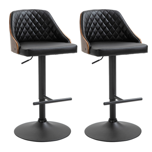 Modern Bar Stools PU Leather Set of 2 Swivel Bar Height Barstools Chairs with Adjustable Height, Round Heavy Metal Base and Footrest, Black - Gallery Canada