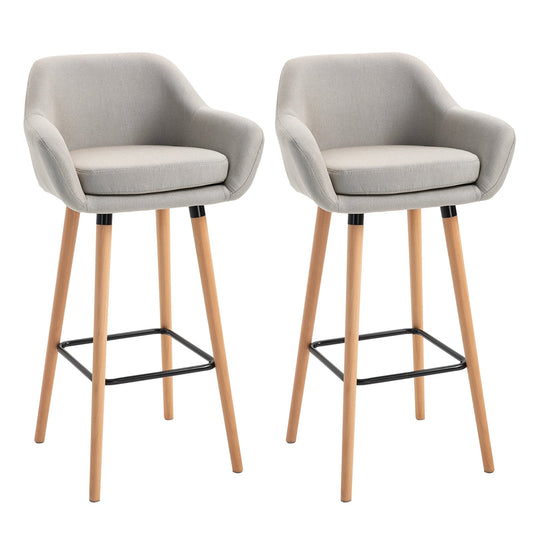 Modern Bar Stools Set of 2, 31.5" Barstools with Linen Fabric and Solid Wood Legs, Backrest and Footrest, Dining Room Kitchen Counter, Beige Bar Stools Beige  at Gallery Canada