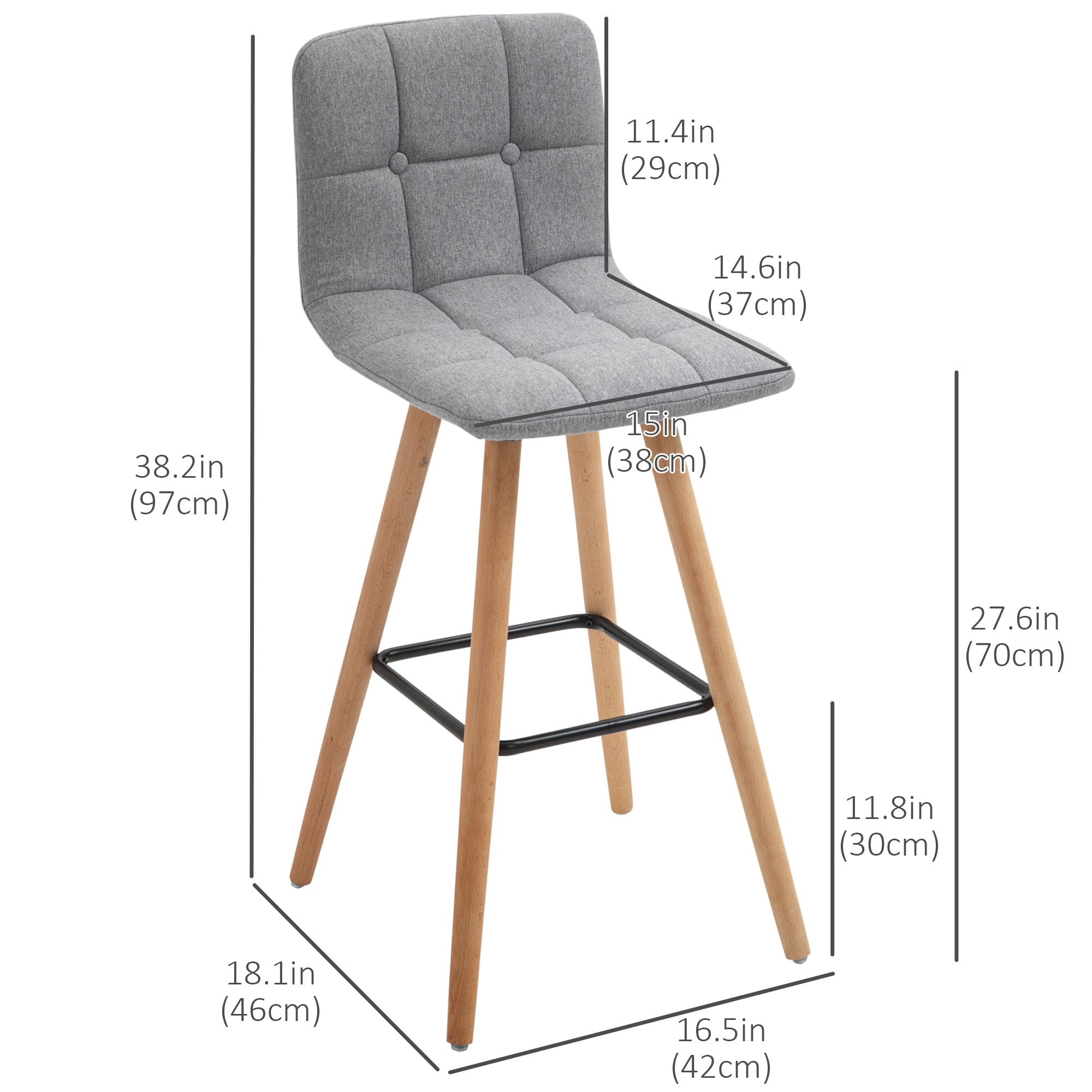 Modern Bar Stools Set of 2, 38