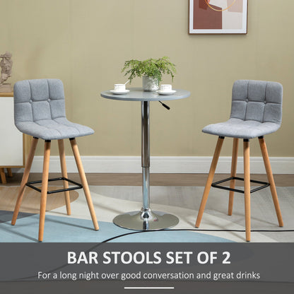 Modern Bar Stools Set of 2, 38" Upholstered Kitchen Island Stool with Solid Wood Legs, Backrest and Steel Footrest for Dining Room, Kitchen, Grey Bar Stools   at Gallery Canada