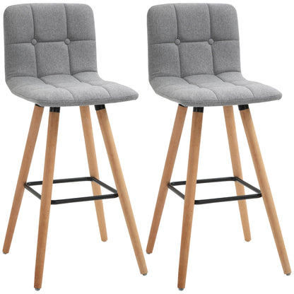 Modern Bar Stools Set of 2, 38" Upholstered Kitchen Island Stool with Solid Wood Legs, Backrest and Steel Footrest for Dining Room, Kitchen, Grey Bar Stools Grey  at Gallery Canada