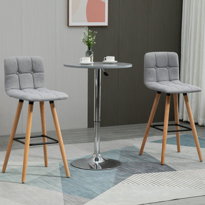 Modern Bar Stools Set of 2, 38" Upholstered Kitchen Island Stool with Solid Wood Legs, Backrest and Steel Footrest for Dining Room, Kitchen, Grey Bar Stools   at Gallery Canada