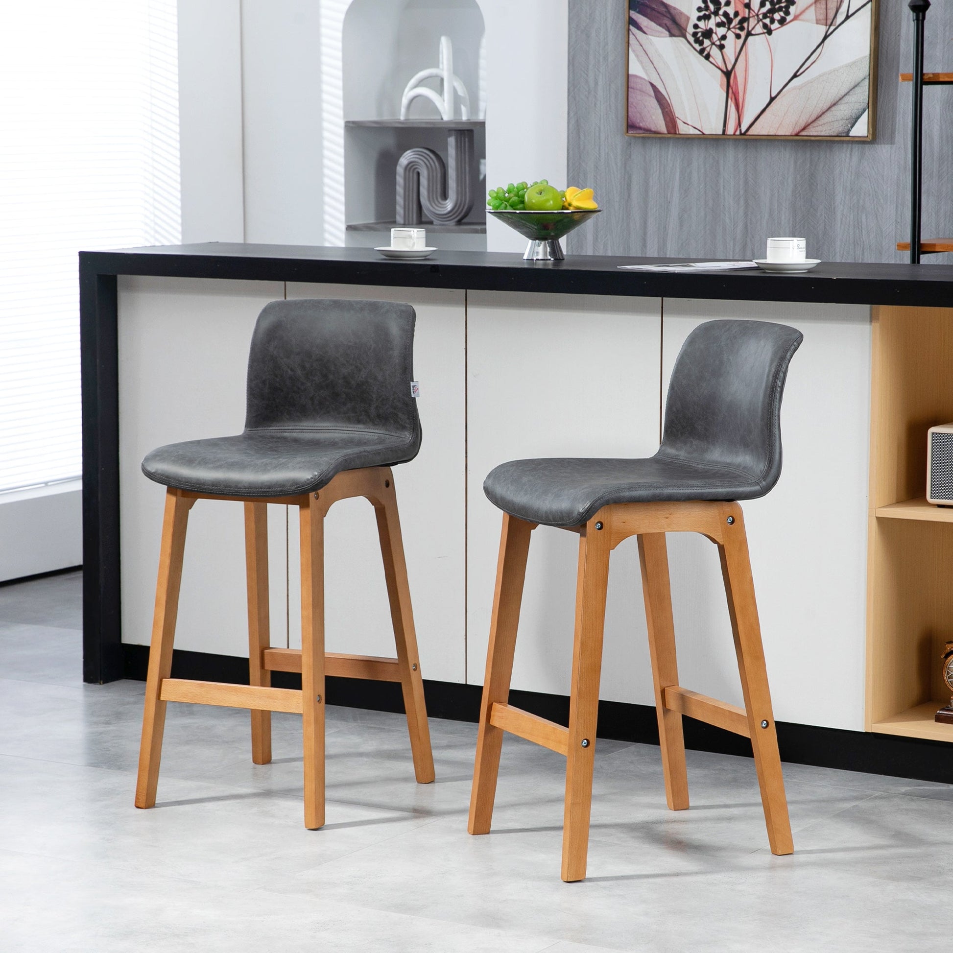 Modern Bar Stools Set of 2, Counter Height Bar Chair with PU Leather Wooden Frame Padding Seats for Dining Room Home Bar, Grey Bar Stools   at Gallery Canada