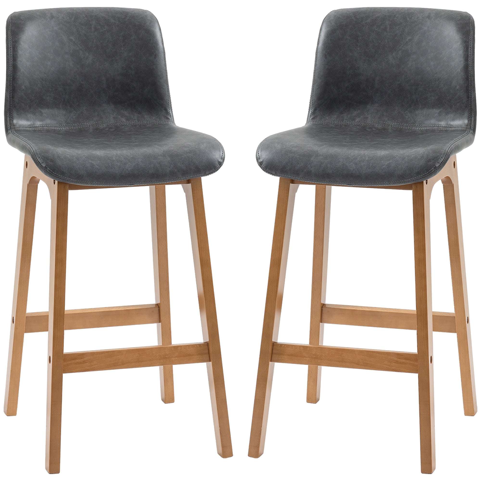 Modern Bar Stools Set of 2, Counter Height Bar Chair with PU Leather Wooden Frame Padding Seats for Dining Room Home Bar, Grey Bar Stools Multi Colour  at Gallery Canada