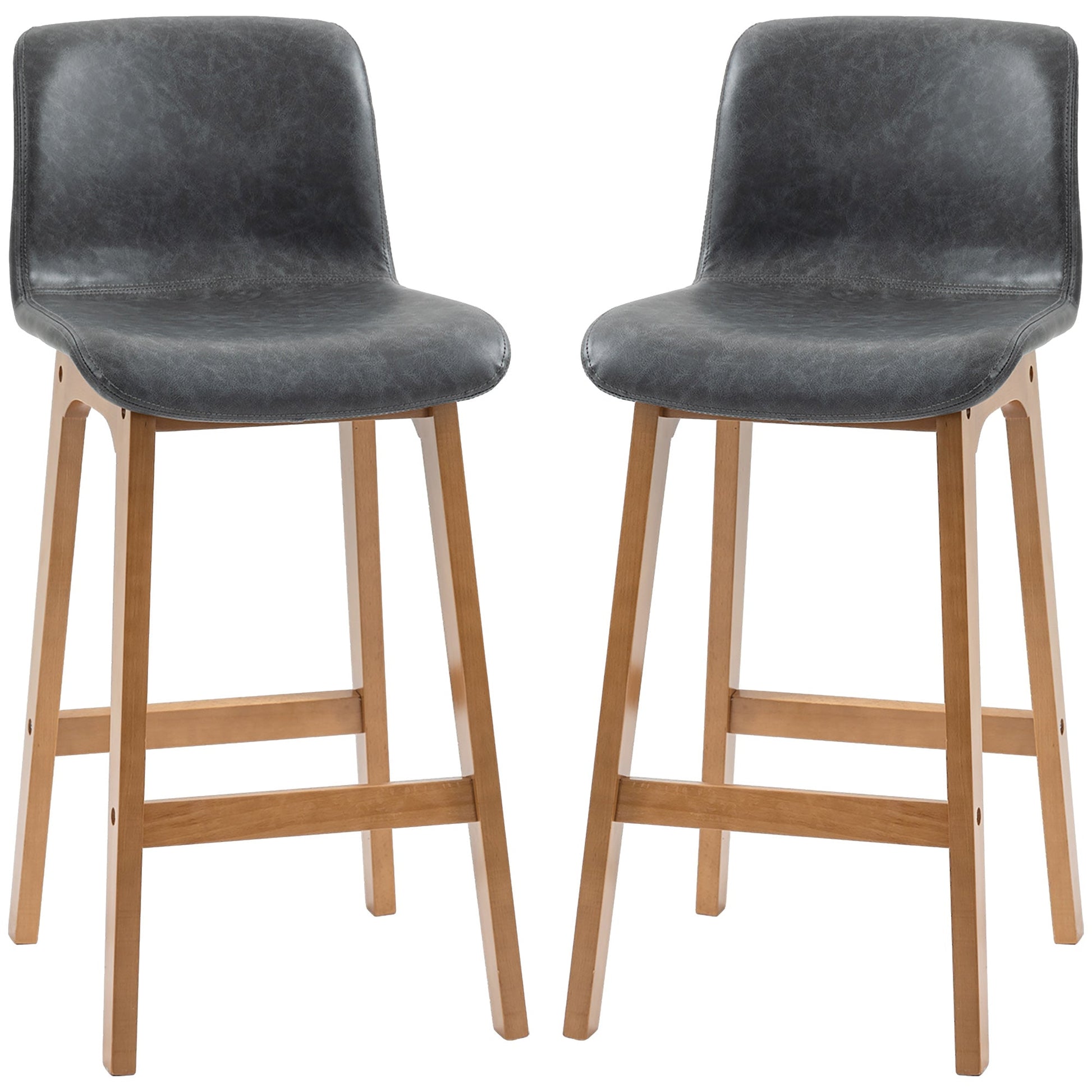 Modern Bar Stools Set of 2, Counter Height Bar Chair with PU Leather Wooden Frame Padding Seats for Dining Room Home Bar, Grey Bar Stools Multi Colour  at Gallery Canada