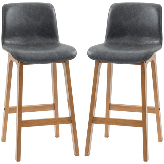 Modern Bar Stools Set of 2, Counter Height Bar Chair with PU Leather Wooden Frame Padding Seats for Dining Room Home Bar, Grey Bar Stools Multi Colour  at Gallery Canada