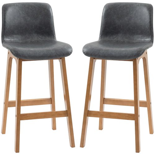 Modern Bar Stools Set of 2, Counter Height Bar Chair with PU Leather Wooden Frame Padding Seats for Dining Room Home Bar, Grey