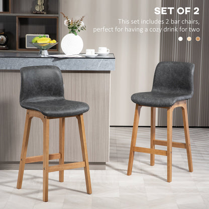 Modern Bar Stools Set of 2, Counter Height Bar Chair with PU Leather Wooden Frame Padding Seats for Dining Room Home Bar, Grey Bar Stools   at Gallery Canada