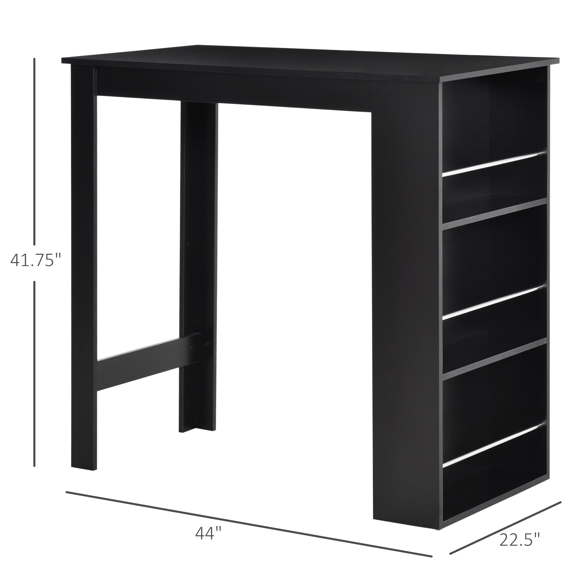 Modern Bar Table Counter Height Dining Table Computer Desk with 3 Storage Shelves for Kitchen, Dining Room, Living Room, Black Bar Tables & Dining Tables Black  at Gallery Canada