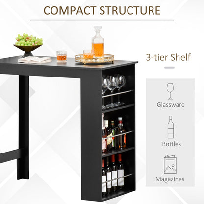 Modern Bar Table Counter Height Dining Table Computer Desk with 3 Storage Shelves for Kitchen, Dining Room, Living Room, Black Bar Tables & Dining Tables   at Gallery Canada