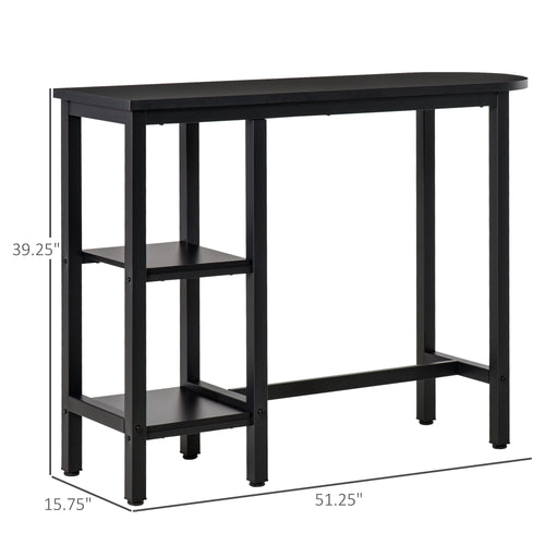 Modern Bar Table, Pub Table, Accent Console Table with Side Storage Shelf &; Metal Frame, Black