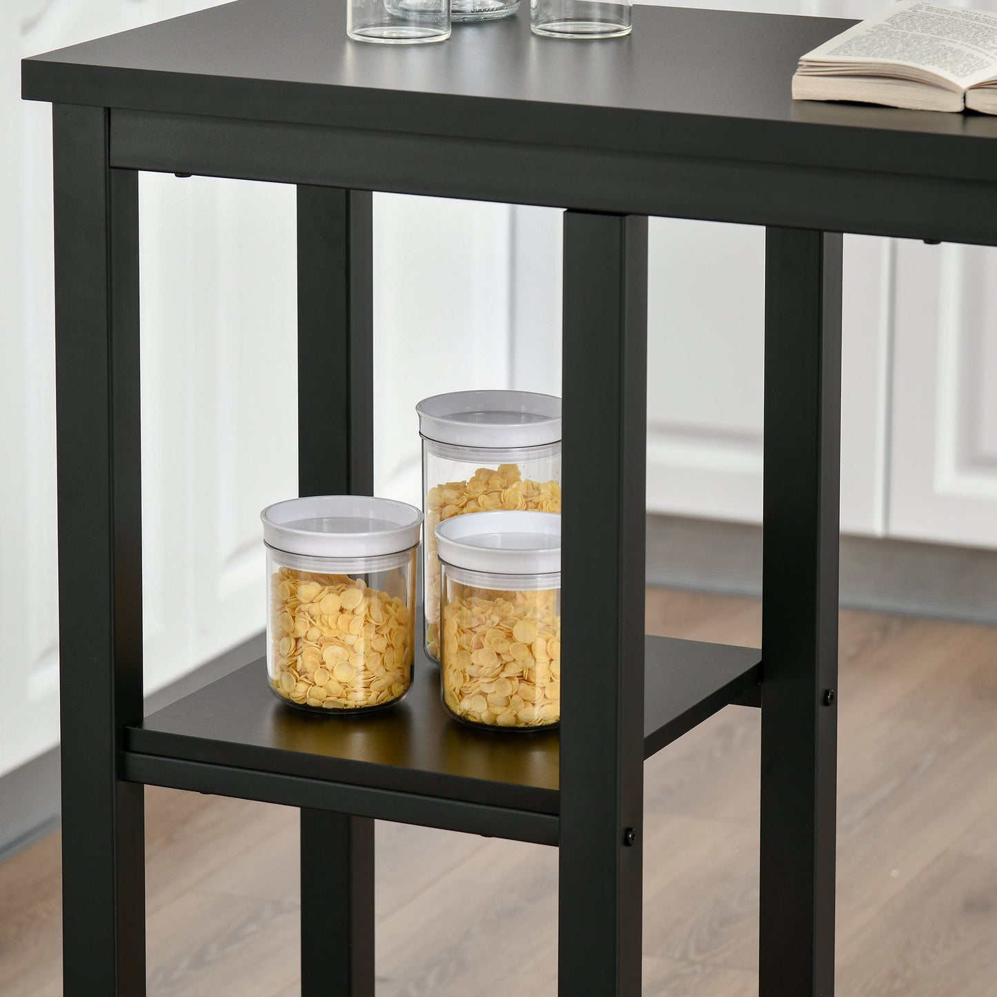 Modern Bar Table, Pub Table, Accent Console Table with Side Storage Shelf &; Metal Frame, Black Bar Tables & Dining Tables   at Gallery Canada