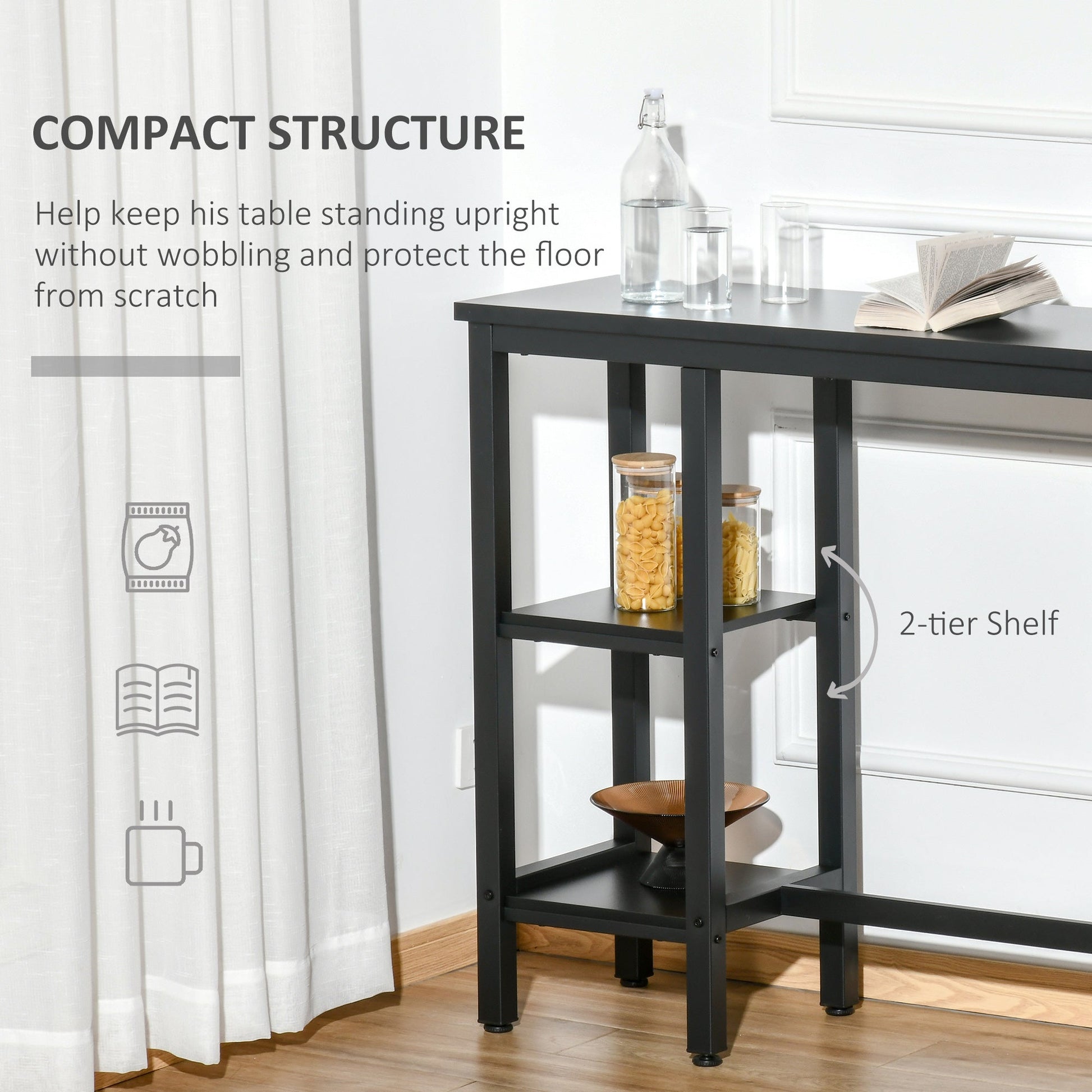 Modern Bar Table, Pub Table, Accent Console Table with Side Storage Shelf &; Metal Frame, Black Bar Tables & Dining Tables   at Gallery Canada