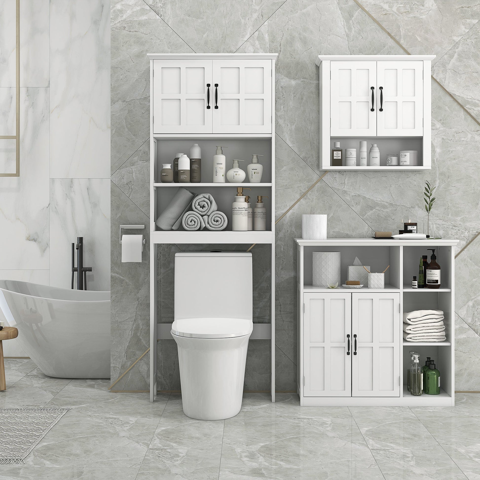 Modern Bathroom Cabinet, Freestanding Bathroom Vanities with 3 Open Shelves, Drawer and Adjustable Shelf, White Bathroom Cabinets   at Gallery Canada