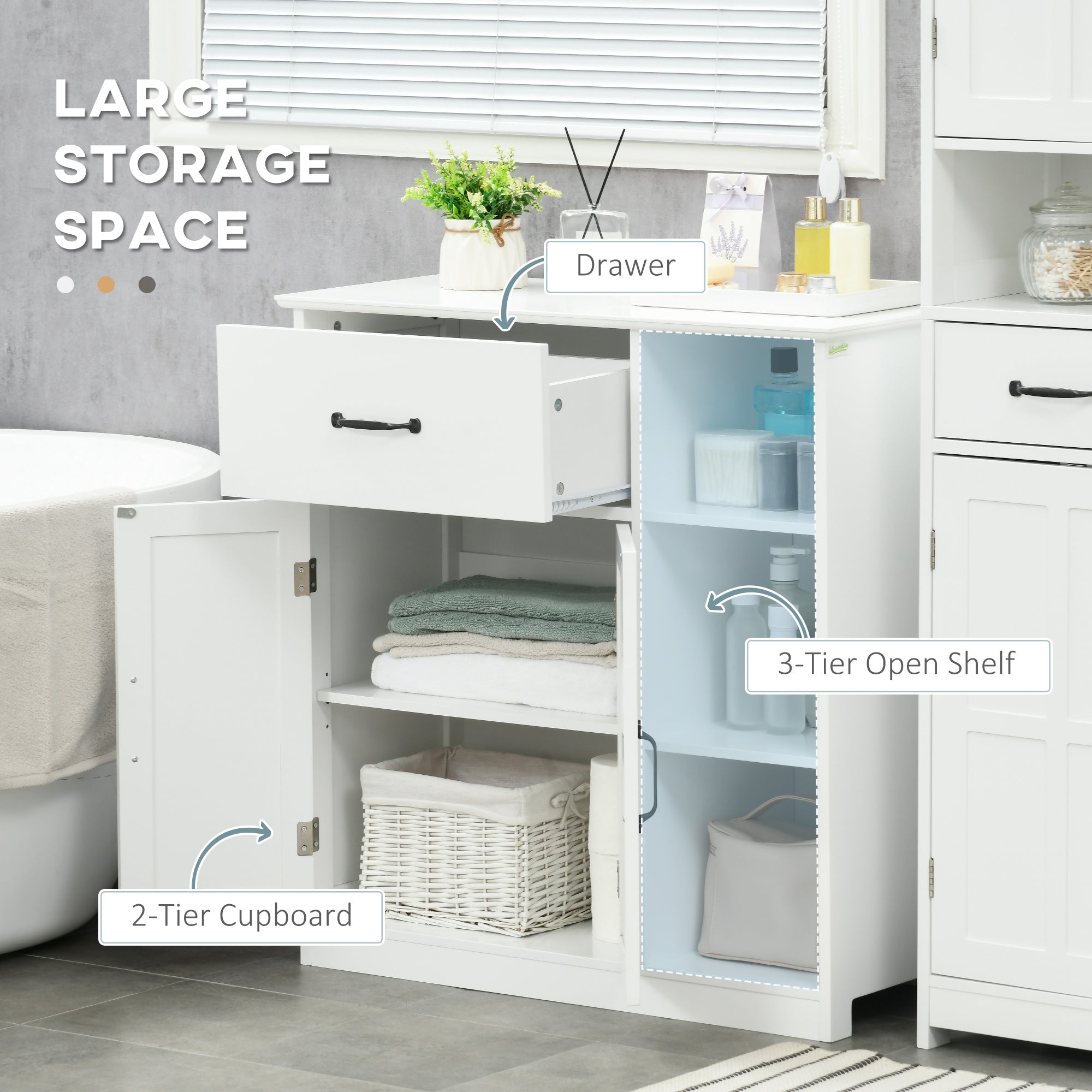 Modern Bathroom Cabinet, Freestanding Bathroom Vanities with 3 Open Shelves, Drawer and Adjustable Shelf, White Bathroom Cabinets   at Gallery Canada