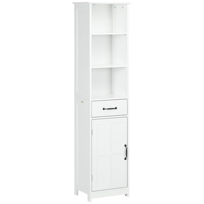 Modern Bathroom Cabinet, Narrow Bathroom Vanities with 3 Open Shelves, Drawer and Adjustable Shelf, White Bathroom Cabinets White  at Gallery Canada